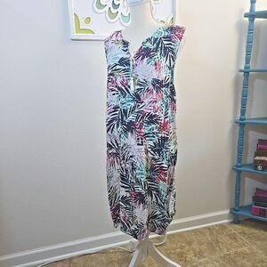 beachlunchlounge Tropical Shift Dress Cover Up White wMulticolor Fronds Size 2X